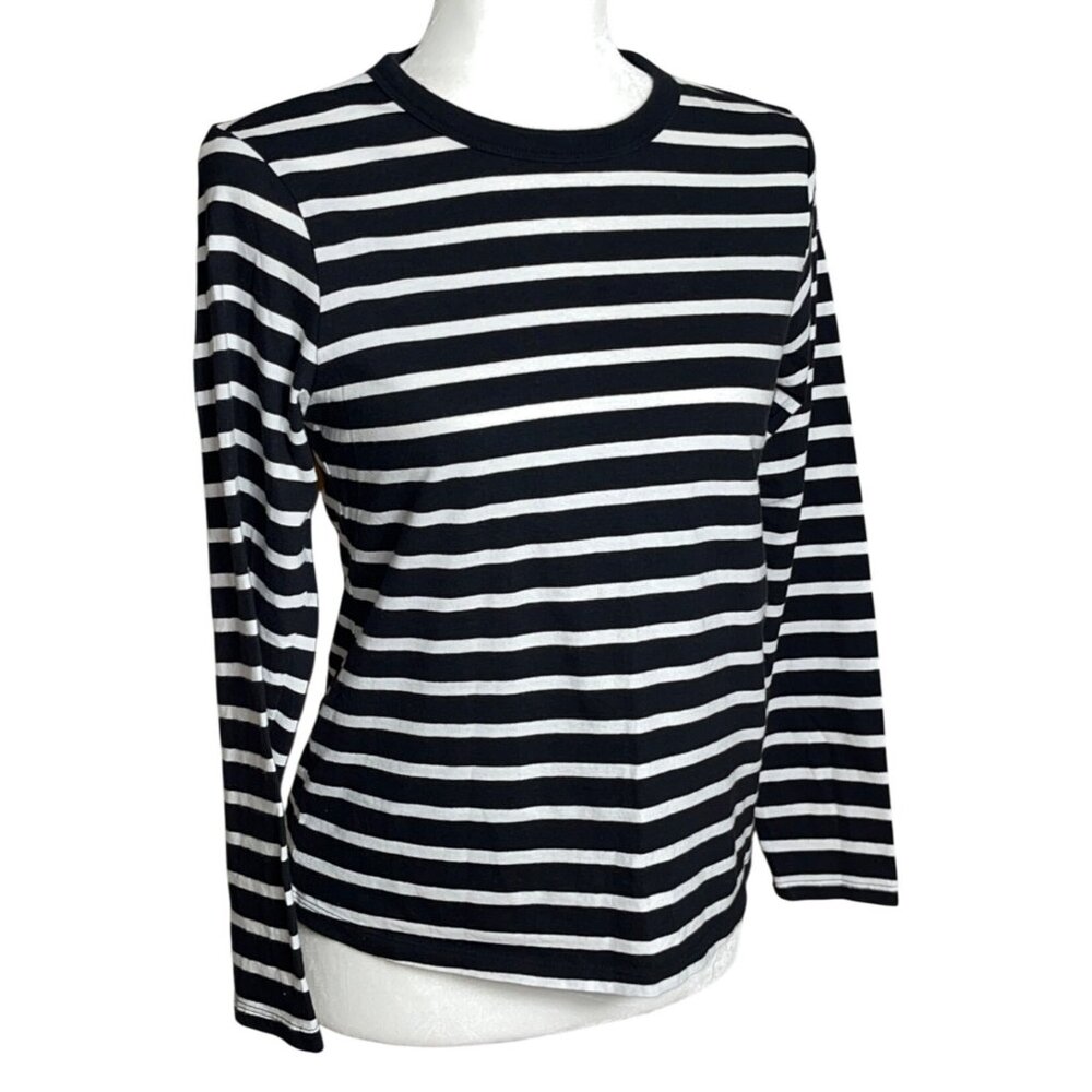 Old Navy Everywhere Crew Tshirt Black Stripe Lng Slv Casual Classic Basic Womens